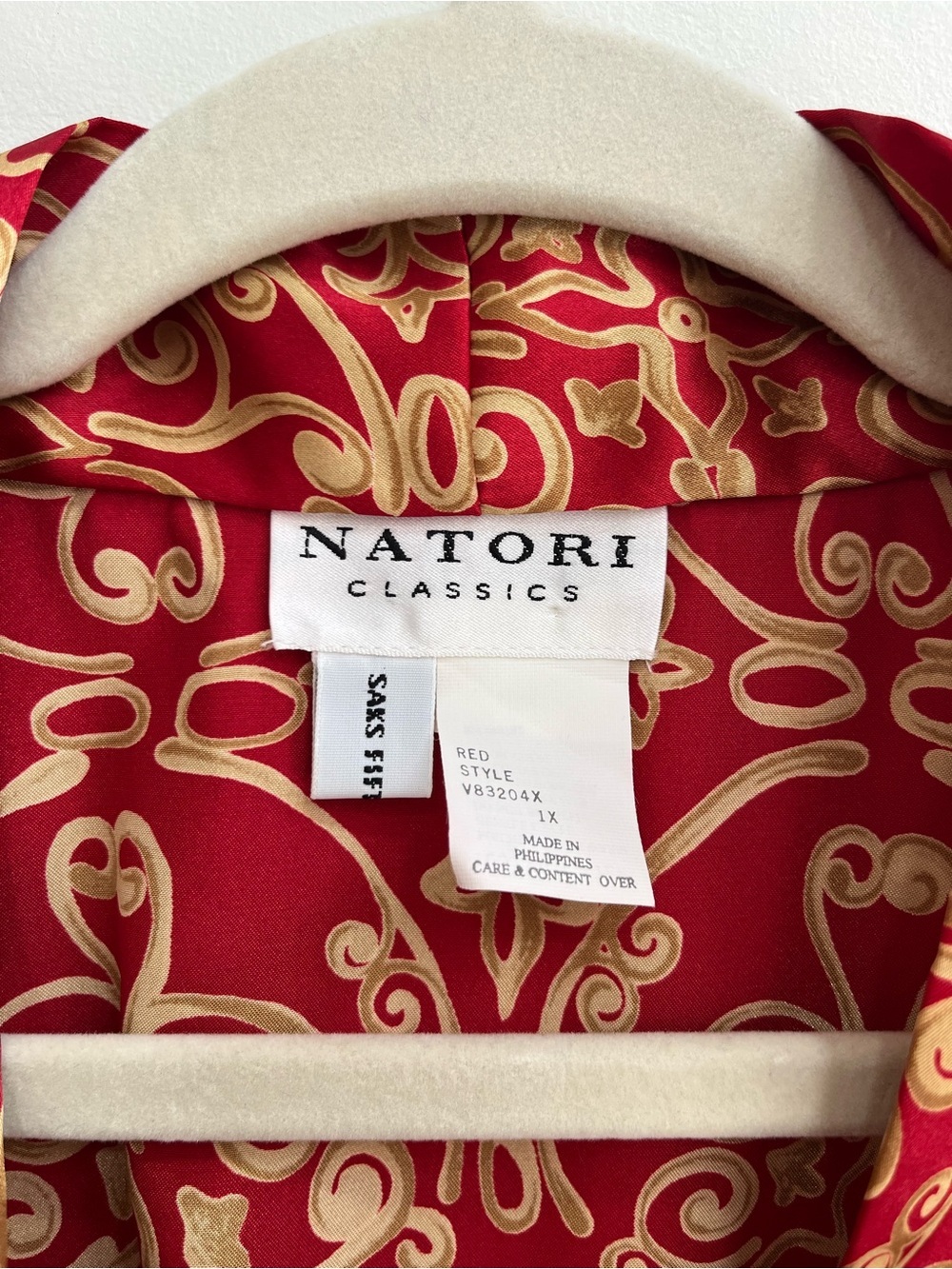 Natori Classics Vintage 90’s Y2K Red and Gold Satin Robe Saks Fifth Avenue 1X - Picture 11 of 12